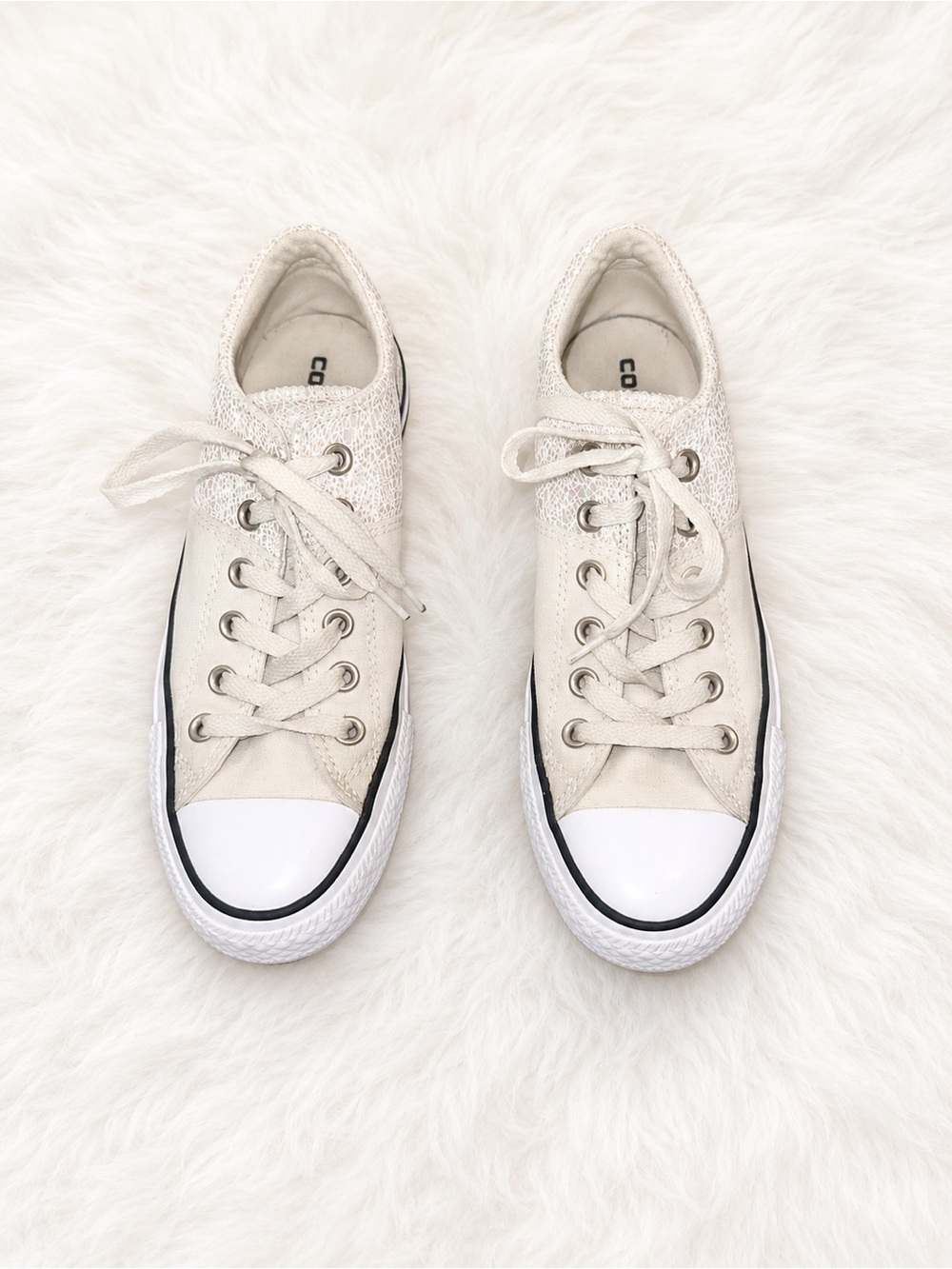 Converse All Star Pearl Iridescent Low Top Sneakers Women’s Size 8 White Canvas - Picture 3 of 8